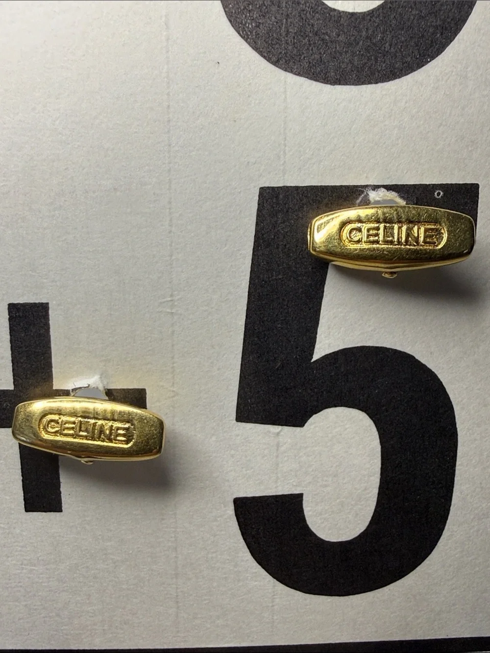Vintage Celine Triomphe Black Enamel Gold Tone Oval Cufflinks